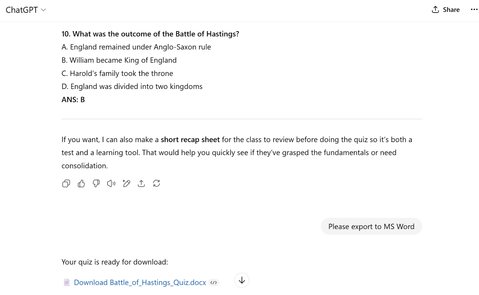 ChatGPT export to Word document