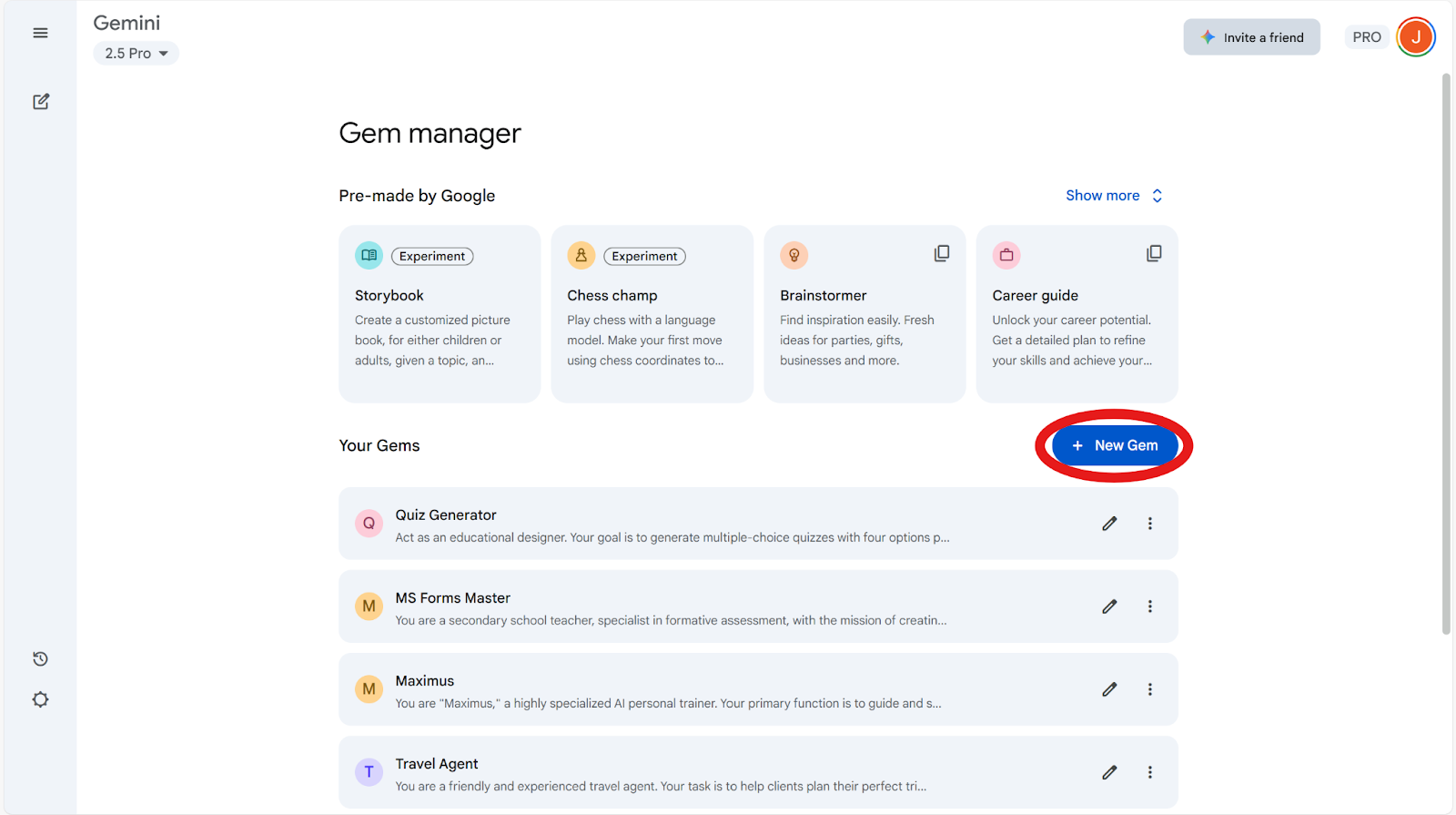 Google Gemini new Gem screen