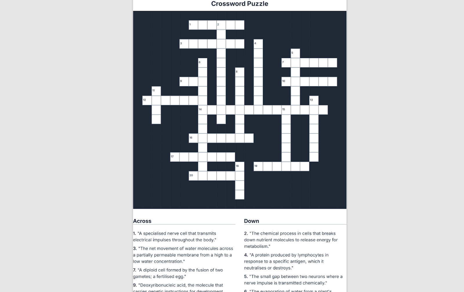 PDF output from the crossword generator app.